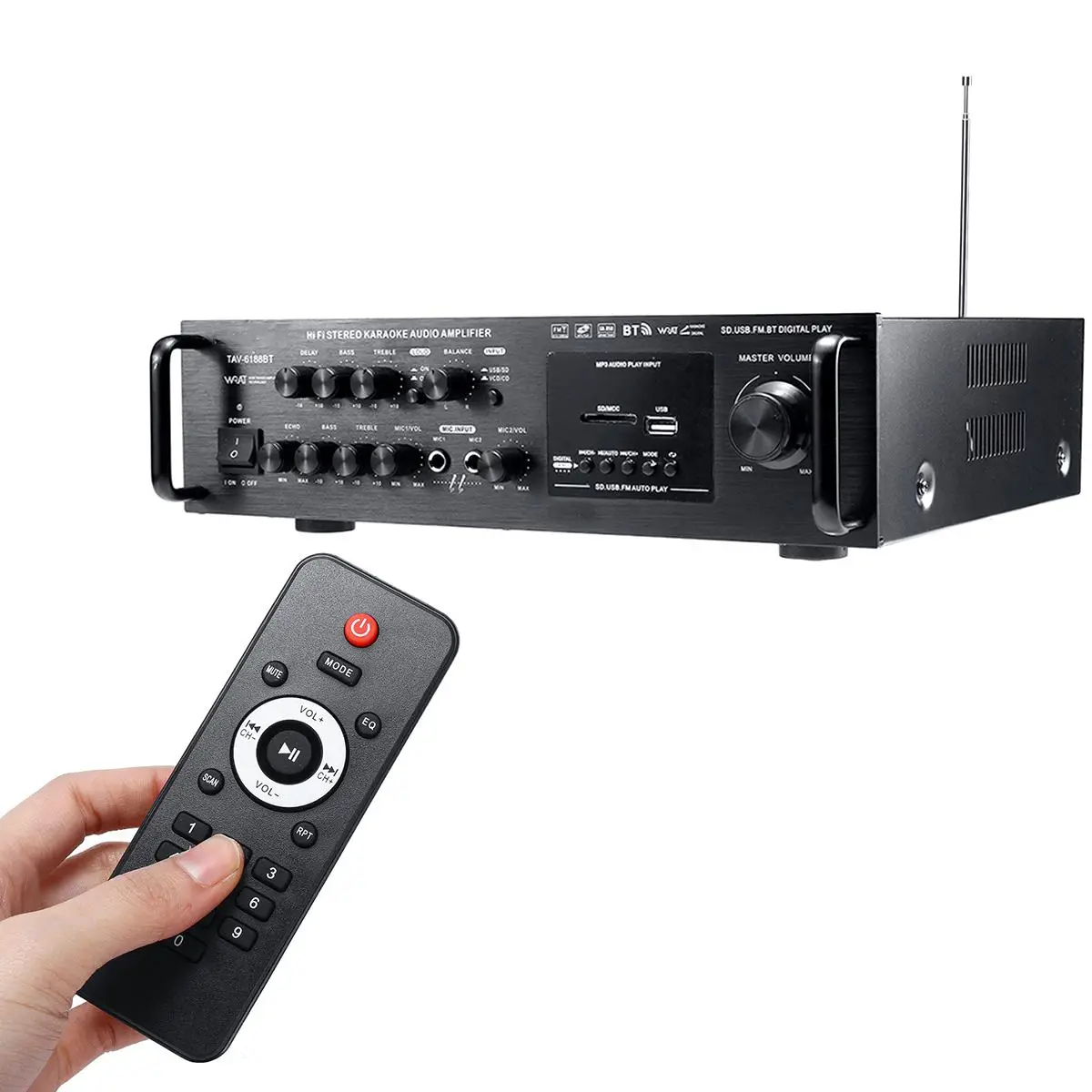  2000W Car Amplifier bluetooth LED Display Wireless Audio Amplifier Stereo Karaoke USB Sound Amplifi - 33032737409