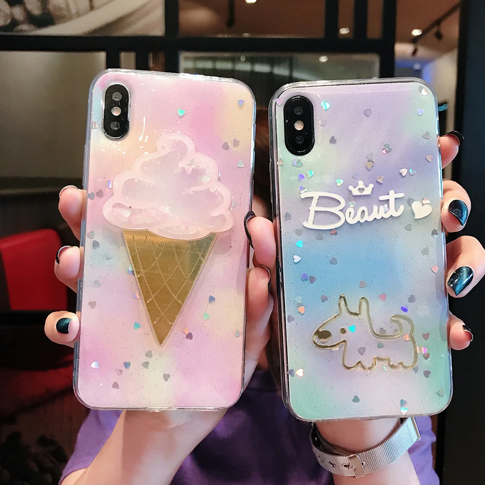 Милый мультяшный 3D чехол для iPhone X XS Max XR силиконовый Радужный блестящий 6 6S 8 7 Plus |