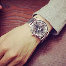Jis de luxe hommes montre creux en acier inoxydable quartz montres femmes mode d’affaires calendrier mâle montre-bracelet argent or horloge