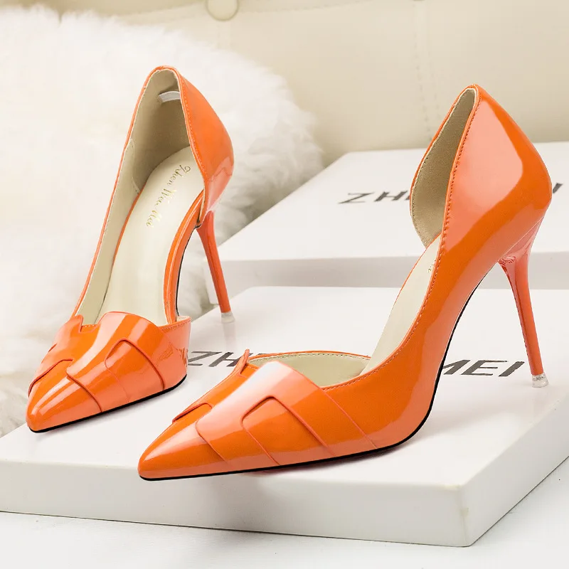 

2019summer new style shallow mouth women's sandals high heel sexy hollow comfortable female sandals quality pointed shoes orange