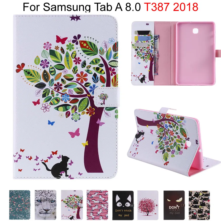 Тонкий Симпатичные Стенд флип чехол для Samsung Galaxy Tab 8,0 T387 T387V 2018 8,0 "принципиально планшет из искусственной кожи крышка Подставка Shell