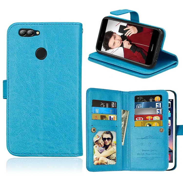 blue Для huawei NOVA 2 держатель для карт чехол для huawei NOVA2 кожаный чехол для телефона 9 Слот для карты бумажник откидная крышка - Цвет: blue