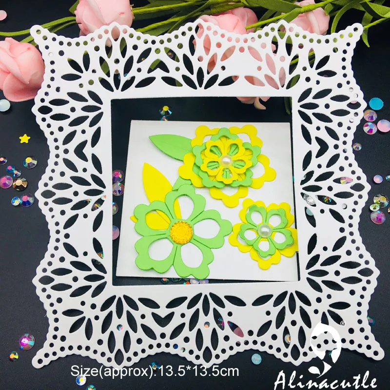 

Die Cut Metal Cutting die frame die leaf Flower Lace Square Alinacraft Scrapbook Paper Craft Card Punch Art Knife Cutter Die Cut