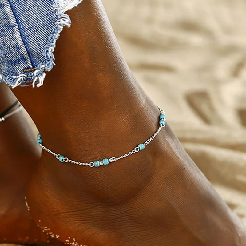 

Unique Blue Beads Silver Chain Anklet souvenir Ankle Bracelet Foot Jewelry For Women Wholesale New Hot Selling NS235