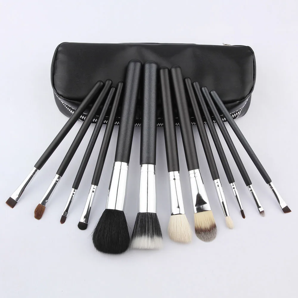 12pcs makeup brushes maquiagem powder eye shadow silver handle goat hair (2)