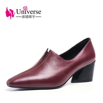 

cow leather casual pointed toe soft women pumps Universe royal blue red 5.5cm heels genuine leather women ladies dress shoe J010