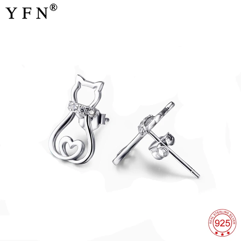 925 пробы, серебряные серьги-гвоздики в виде кота, Кристальные серьги-гвоздики, модные ювелирные изделия в виде животных, трендовый подарок для женщин, прекрасные подарки, ювелирные изделия для девушек
