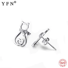 925 пробы, серебряные серьги-гвоздики в виде кота, Кристальные серьги-гвоздики, модные ювелирные изделия в виде животных, трендовый подарок для женщин, прекрасные подарки, ювелирные изделия для девушек