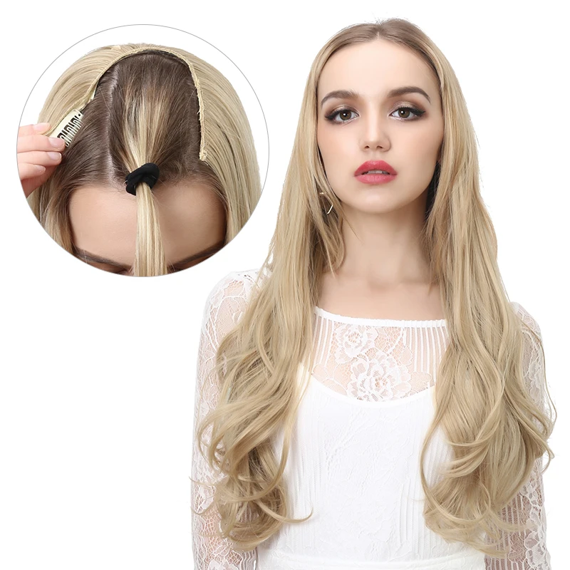 

SARLA 24" U-Part Synthetic Hair Extension Clip In Long Thick Curly Natural Blonde Flase Hair Hairpieces For Women Heat Resistant