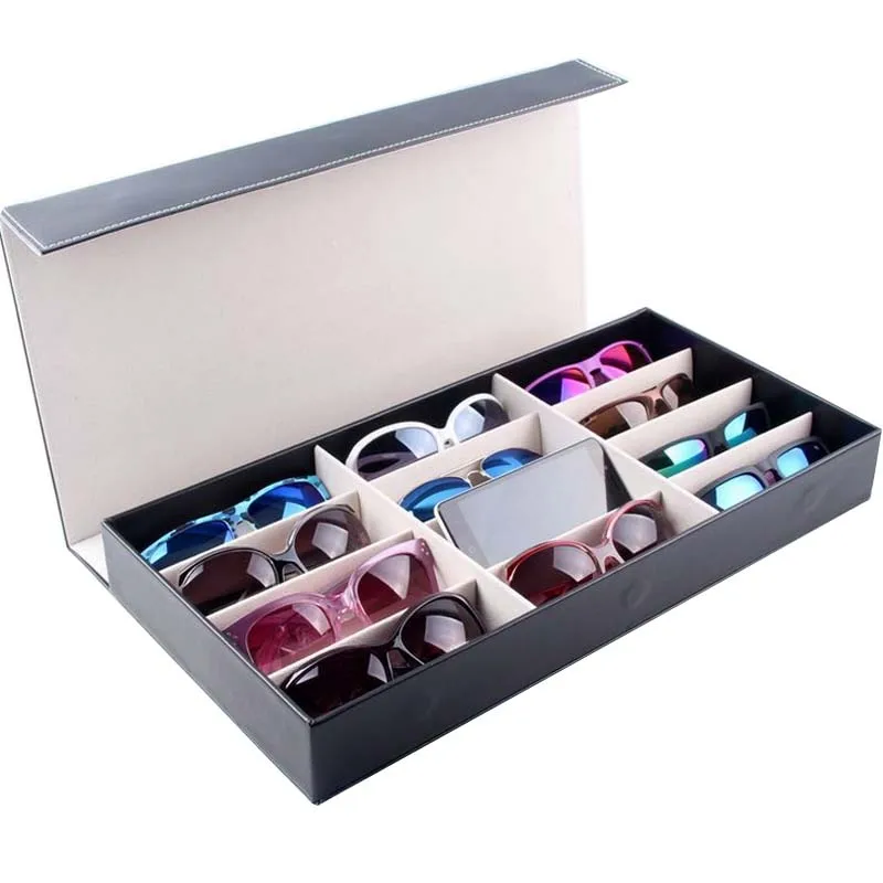 12 Grids Sunglasses Box High end Jewelry Box PU Leather Cloth Glasses