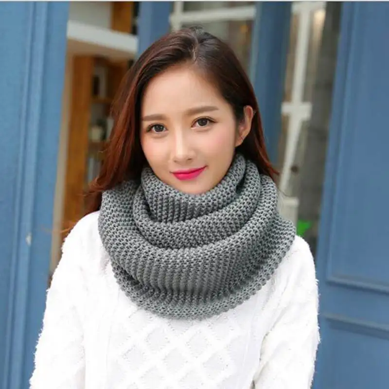 Зимний теплый трикотажный шарф женский Одноцветный шейный шарф вязаный шерстяной женский теплый шарф