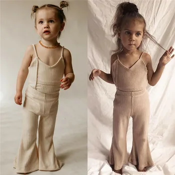 

Newborn Infant Toddler Kid Baby Girl Summer Sleeveless V-Neck Bodysuit Wid Leg Pants Outfit Set 2Pcs Clothes Costume Clothing