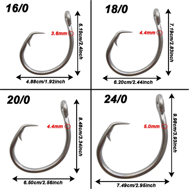 10Pcs Tuna Circle Fishing Hooks 39960 Stainless Steel Big Game Bait Hooks  For Saltwater Fishing 16/