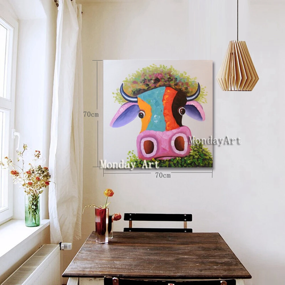 HH The-100-Hand-painted-abstract-Modern-colorful-head-of-cow-Painting-On-Canvas-Wall-Art-Wall (5)