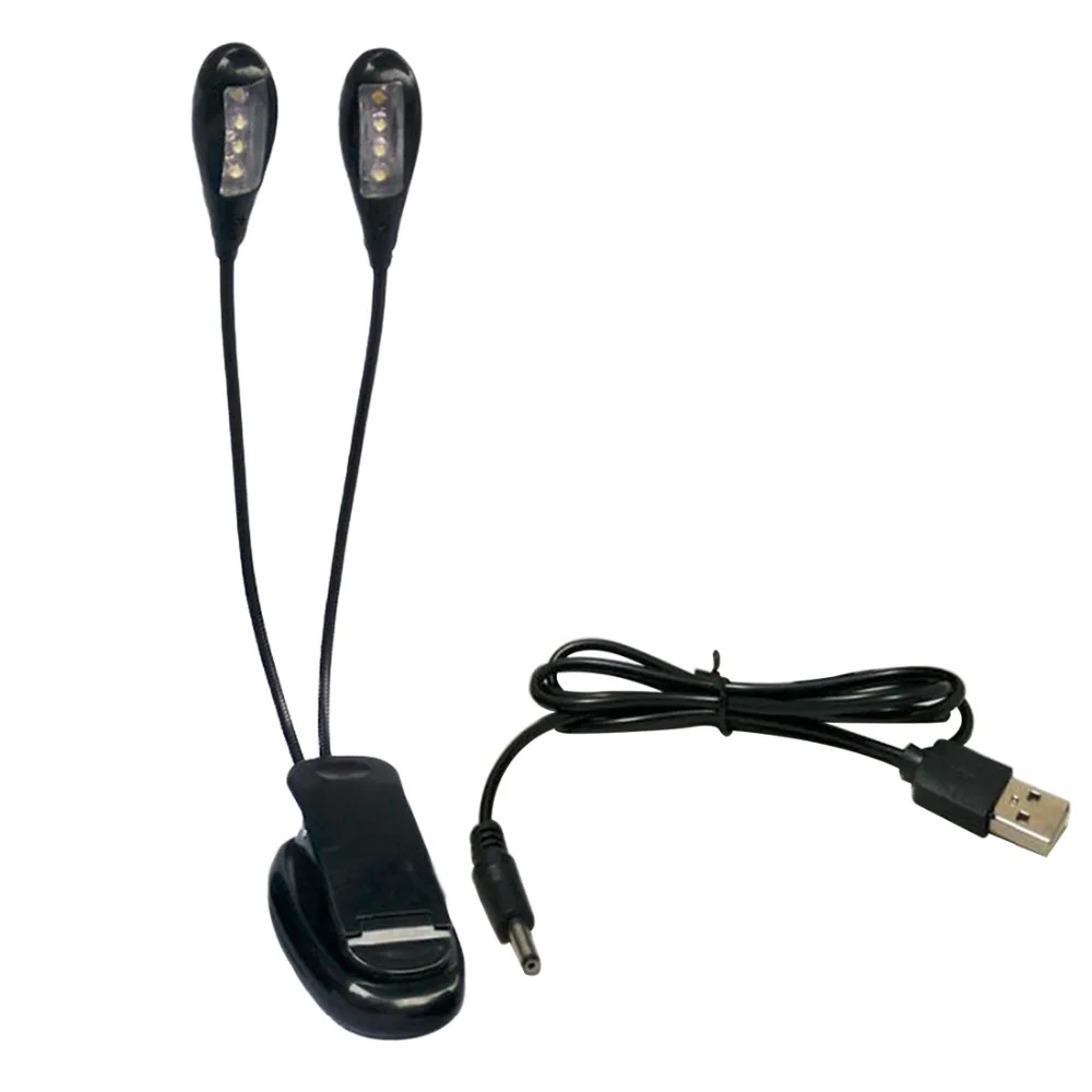  Super Bright 8 LED Book Reading Table Lamp Dual Flexible Double Goosenecks Clip-on Arm Study&Music  - 32863924381