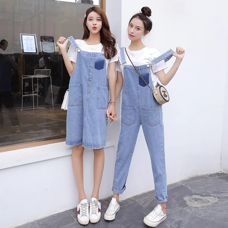

570# Summer Fashion Washed Light Blue Denim Maternity Bib Jeans Jumpsuits for Pregnant Women Pregnancy Overall Pants Dress