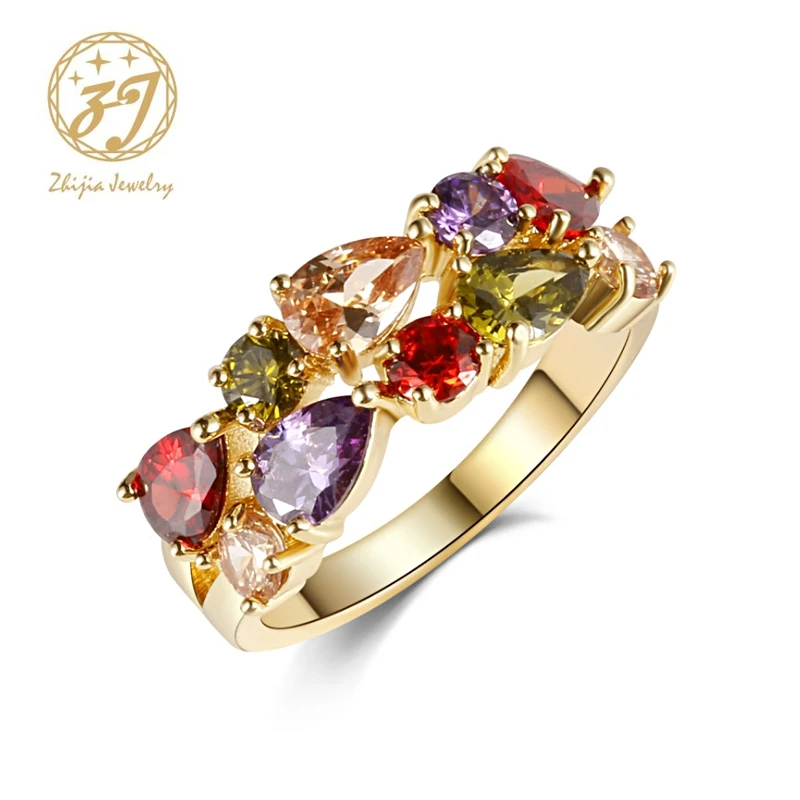 

Zhijia Fashion Brand Rings For Women Luxury Colorful Zircon Prong Setting Wedding Rings Party Gifts High Quality