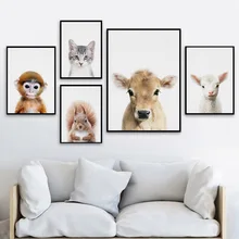 Картина на стену с изображением коровы, овцы, кошки, обезьяны, белки, алмазная живопись, настенные картины для детской комнаты, декор для детской комнаты, полная Алмазная вышивка