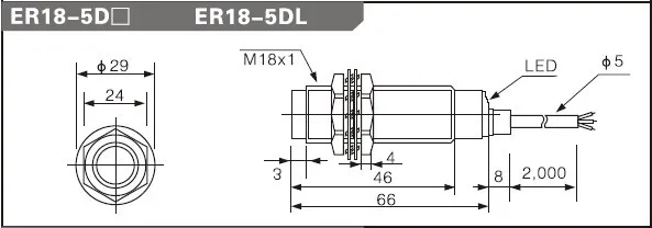 M18 ERC18M-5B1, 5DL датчик луч через PNP без разъема фото датчик