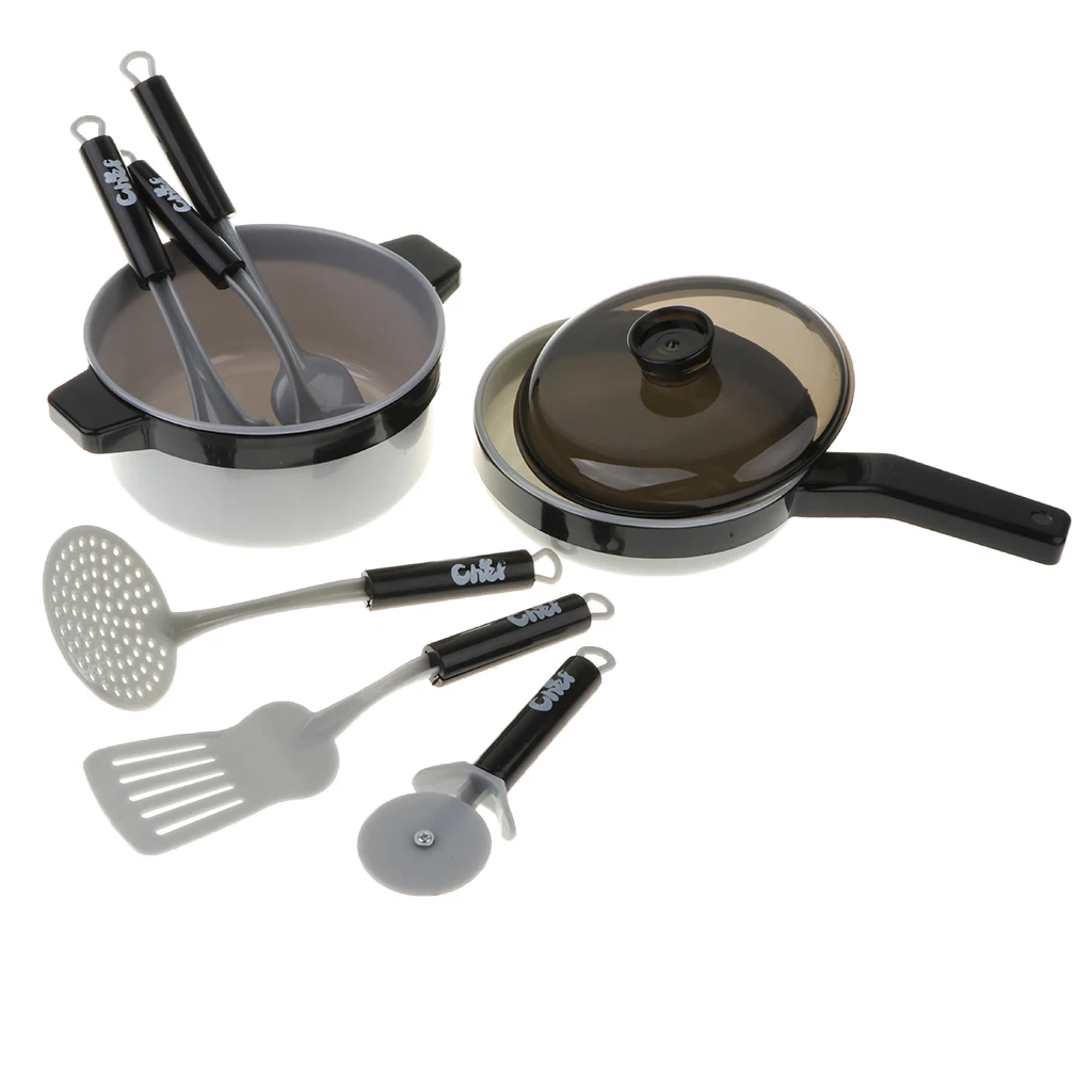 8pcs Simulation Kitchen Cookware Kids Pretend Play Cooking Toy Kitchen Cooking Utensils Toy Food Play Cutting Game Toys
