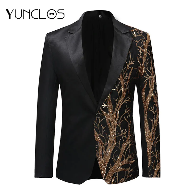 YUNCLOS 2019 Single Breasted Sequin Stage Suit Jacket Men Party Hip Hop Suit Fashion Digital Printing Drama costume Blazer YUNCLOS 2019 Single Breasted Sequin Stage Suit Jacket Men Party Hip Hop Suit Fashion Digital Printing Drama costume Blazer