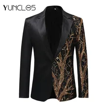 YUNCLOS 2019 Single Breasted Sequin Stage Suit Jacket Men Party Hip Hop Suit Fashion Digital Printing Drama costume Blazer YUNCLOS 2019 Single Breasted Sequin Stage Suit Jacket Men Party Hip Hop Suit Fashion Digital Printing Drama costume Blazer