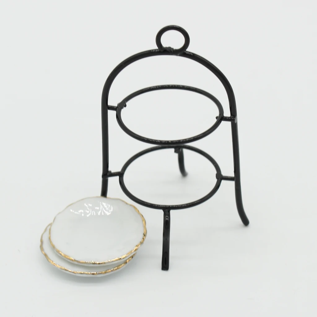 Dollhouse Miniature 2.4' Tall Cake Stand with 2*Plates Furniture Decoration