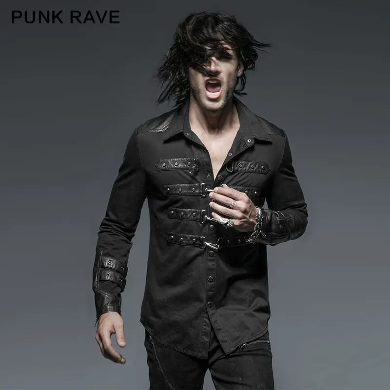 PUNKRAVE Мужская Панк Рок улица крутая блузка Готический Винтаж тяжелая металлическая Черная Мужская рубашка S-4XL