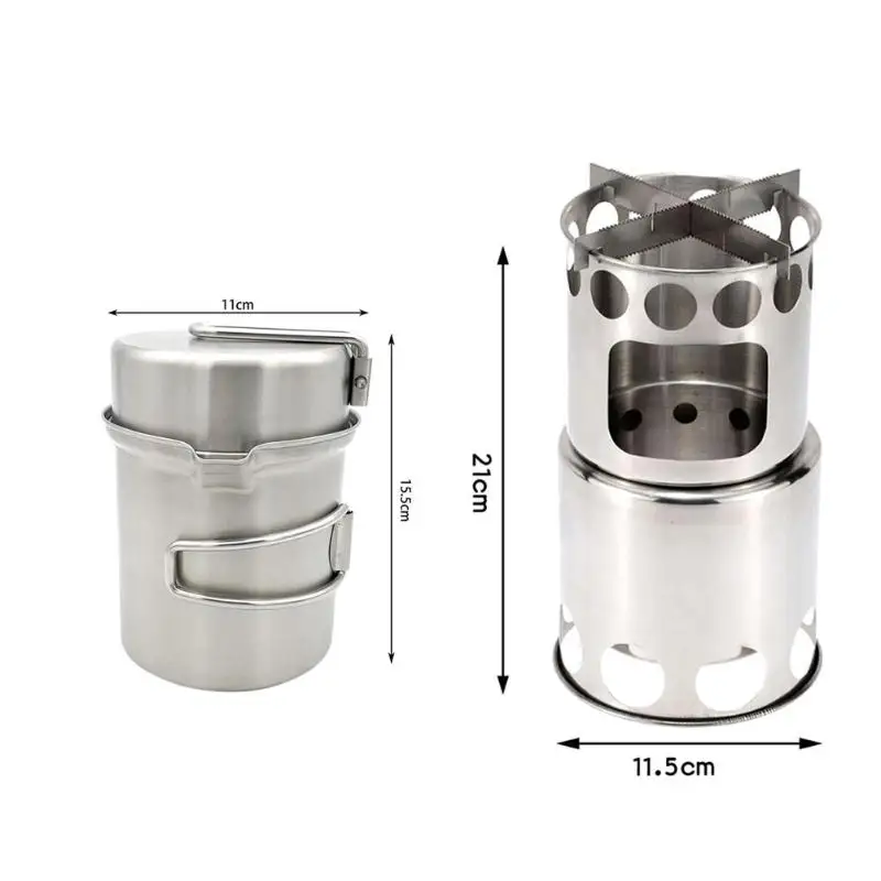 Открытый Кемпинг дровяная плита набор кастрюль из нержавеющей стали посуда Складная посуда для альпинизма рыбалки