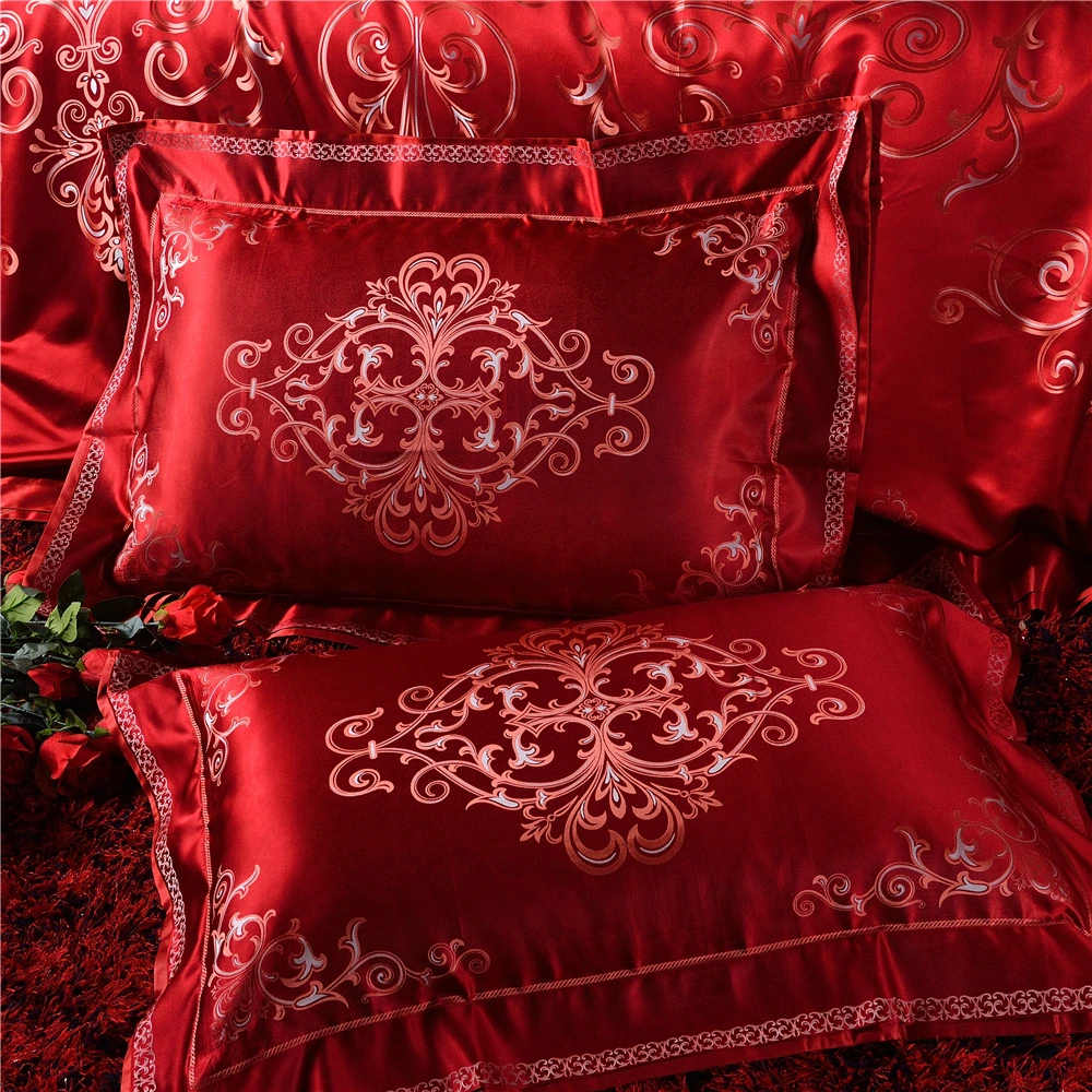 HS الجاكار الحرير 28 Momme التوت الحرير 4 قطع الفراش مجموعات الملك الحجم الفاخرة طاقم غرفة نوم حاف الغطاء شقة ورقة كيس وسادة