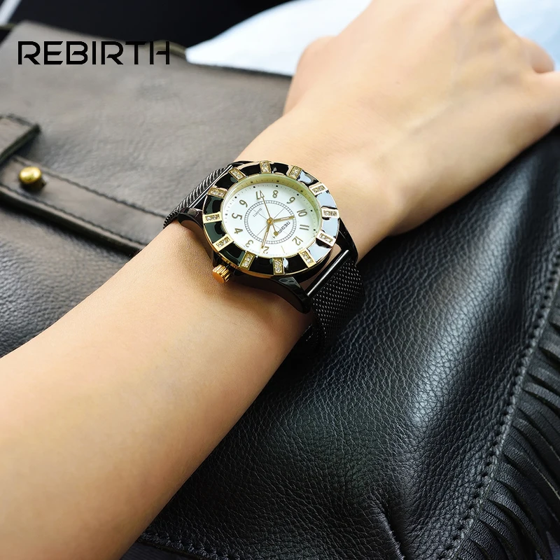 

Luxury brand fashion women watches 2017 REBIRTH female quartz clock stainless steel mesh strap diamond ladies dress watch gifts