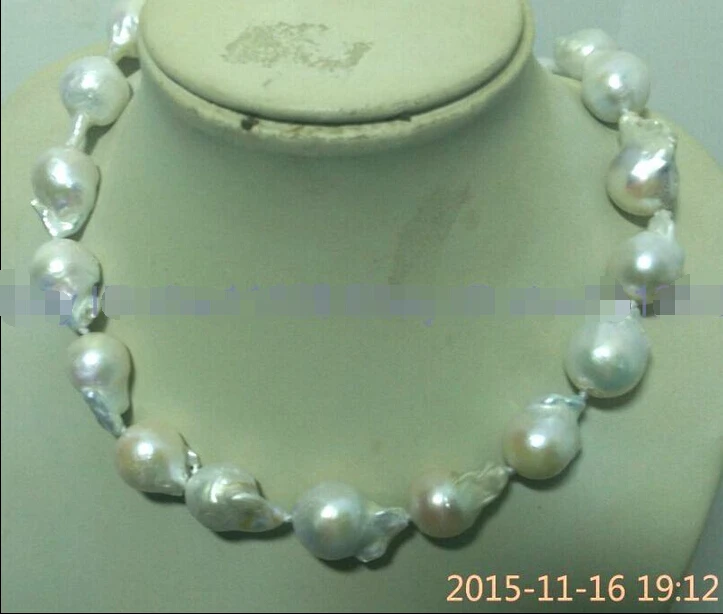 

NATURAL REAL13-26mm SOUTH SEA WHITE&black BAROQUE PEARL NECKLACE AA+@^18K GP style Fine jewe Noble Natural jade SHIPPING