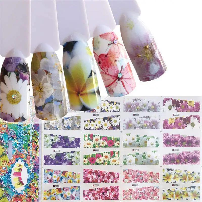 

WUF 12 PCS/Sheet Nail Sticker Water Decals Women White Flower Cat Butterfly Transfer Nail Art Decoration