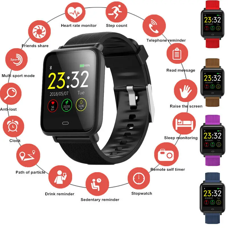 Q9 Smart Watch Tracker Bracelet Sports Blood Pressure Heart Rate IP67 Q9 Smart Watch Tracker Bracelet Sports Blood Pressure Heart Rate IP67