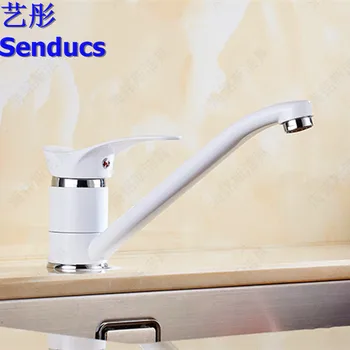 

Free shipping Senducs kitchen sink faucet with white paint kitchen mixer tap of solid brass kitchen sink water mixer taps