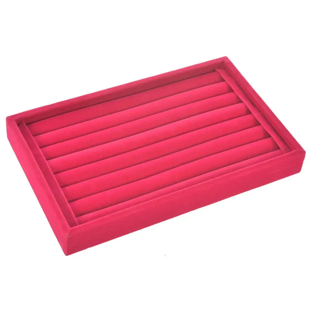 SZanbana 7 Slots Velvet Ring Earrings Trays Showcase Display Jewelry Organizer Box Jewelry Tray Cufflink Storage - Цвет: Velvet Hot Pink