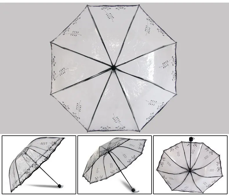 Печать серии прозрачный зонтик дождь для женщин бабочка женский Прозрачный Paraguas три складной зонтик