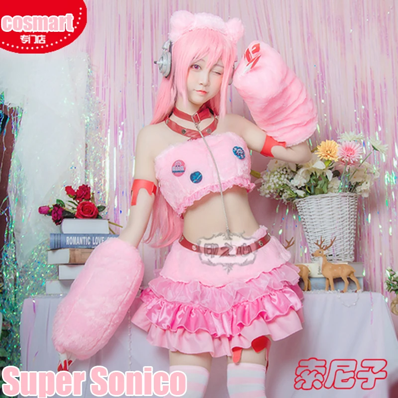 

Anime Super Sonico Cosplay Pink Cute Lolita Dress Uniform Cosplay costumes full set for women NEW 2018 free shipping
