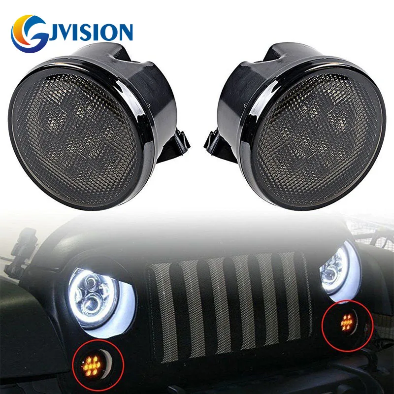 

1 Pair Amber Front LED Turn Signal Light For 2007-2017 Jeep Wrangler JK JKU Indicator Lamp Smoke Lens