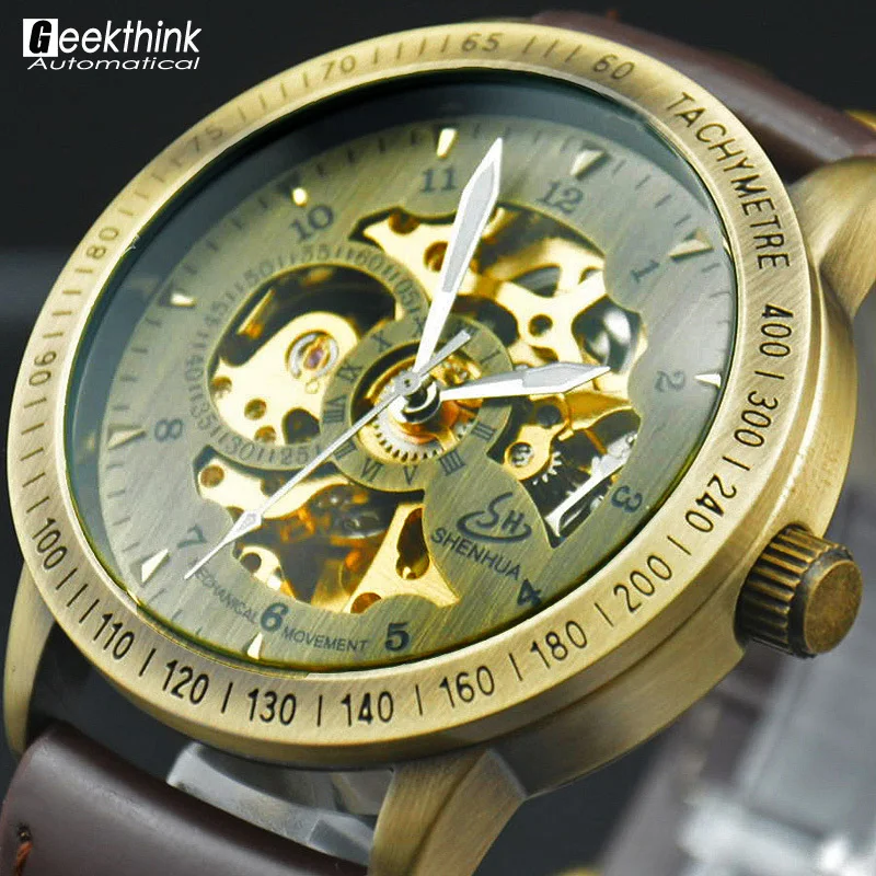 Prix pour Vintage Bronze Hommes Montre-Bracelet Squelette Horloge Mâle Bracelet En Cuir Antique Steampunk Casual Automatique Squelette Mécanique Montres Prix pour Vintage Bronze Hommes Montre-Bracelet Squelette Horloge Mâle Bracelet En Cuir Antique Steampunk Casual Automatique Squelette Mécanique Montres