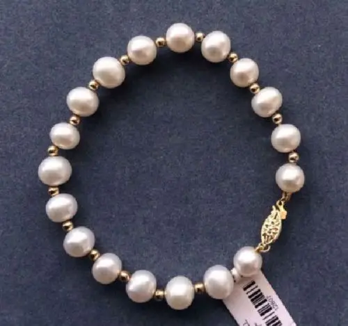 

FREE SHIPPING HOT sell new Style >>>>REAL CHARMING NATURAL ROUND SOUTH SEA WHITE PEARL BRACELET 9-10 MM GOLD CLASP @
