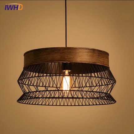 

IWHD Loft Vintage Industrial Lighting Iron Pendant Light Fixtures Cage Retro Pendant Lights Black Living Room Suspended Lamp