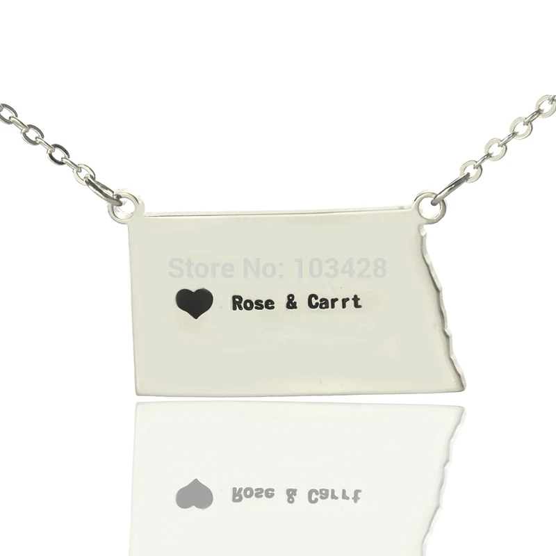 

AILIN Personalized Silver State Necklaces With Heart PA State Pendant Charm DIY USA Necklace Custom Engraved Black Map Necklace