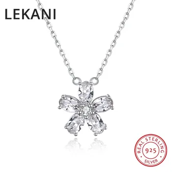 

LEKANI Chic Flower Pendants Necklaces For Women Girls Gifts Crystals From Swarovski Fine Jewelry Real S925 Silver Chain Collares