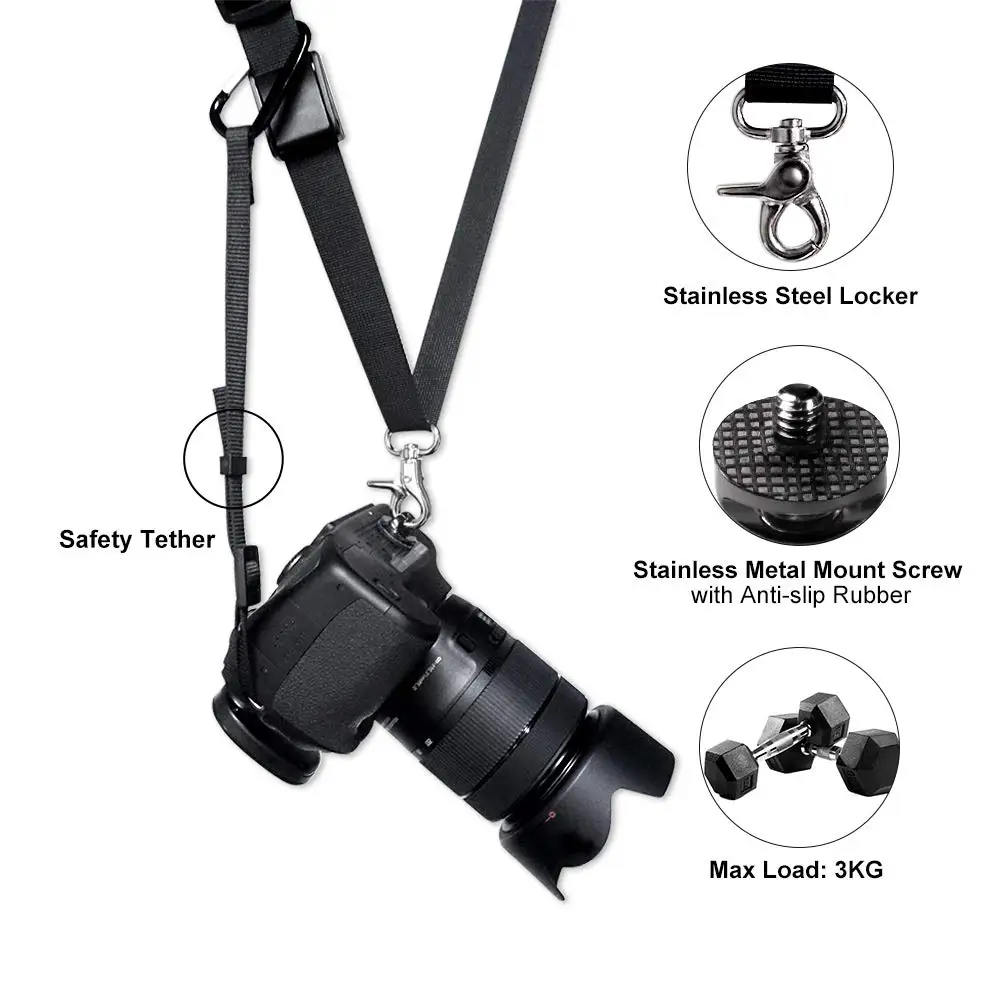 Adjustable Camera Shoulder Sling Strap,for Nikon Canon Sony Fuji DSLR Camera Anti-Slip Over Shoulder Camera Sling Strap Quick Release with Safety Tether