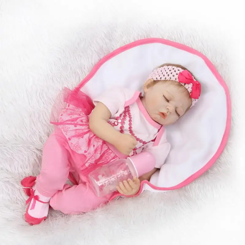 

50cm Handmade Alive Silicone Reborn Doll in Plush Cloth Lifelike Sleeping Girl Baby Toy with Magnitic Pacifier Kids Playmate