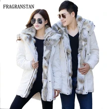 Зимние Для женщин большого размера, натуральный мех воротник Куртка–пуховик на 90% белом утином пуху плюс Размеры Толстая; очень теплая Водонепроницаемый Vestidos новинка для влюбленных пальто Y159