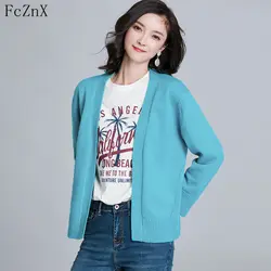 Осень 2018 свитер для женщин кардиганы сплошной цвет v-образным вырезом Длинные рукава свободные трикотажные Женская одежда в Корейском