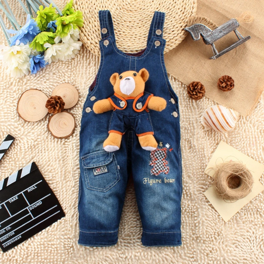 9M 24M Baby Girl Clothes Bebe Boy Overalls Bear Long Pants Cartoon Kwaii Jumpsuit Denim Jeans