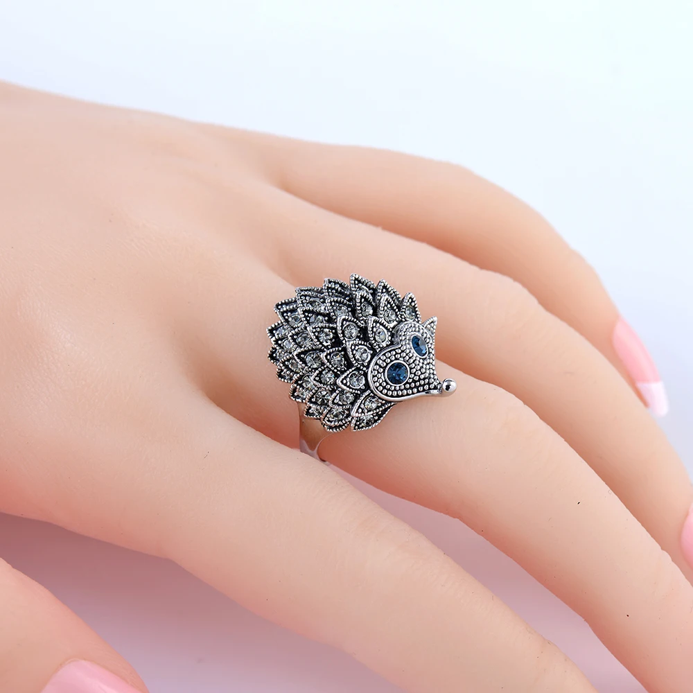 Vintage Punk Ring Unique Carved Antique Silver Hedgehog Lucky Rings for Women Boho Beach European Wedding Party Birthday Jewelry
